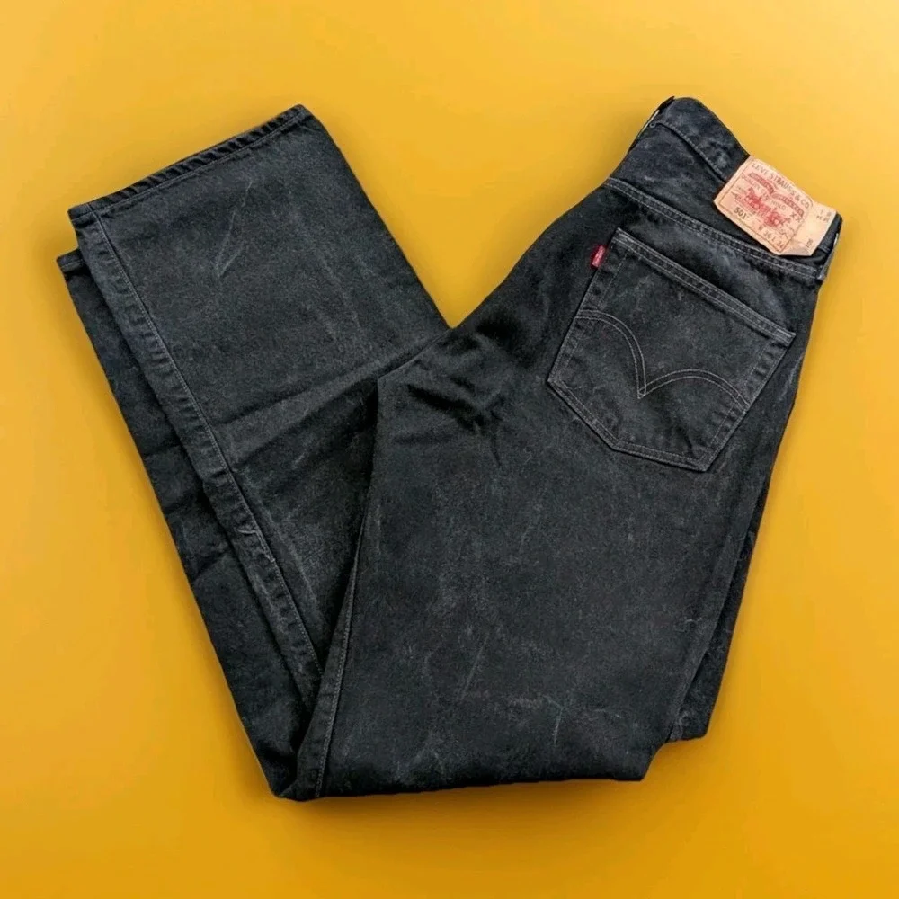 Levi's 501 Jeans Black Denim Mens 34x33 (Tag 36x34) Mexico Made Y2K Button Fly